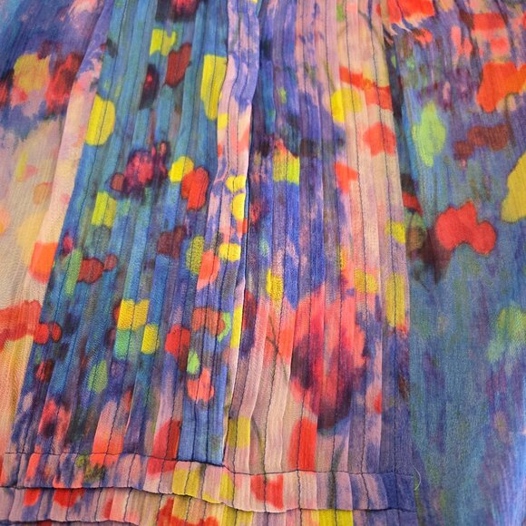 Elie Tahari "Jillie" Blue Lagoon Watercolor Pure Silk Pleated Tunic S NWT - Picture 8 of 13